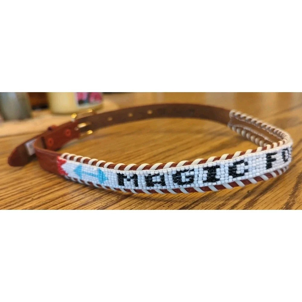 NOS Magic Forest Lake George NY Novelty Beaded Leather Belt Kids Youth Adult 24